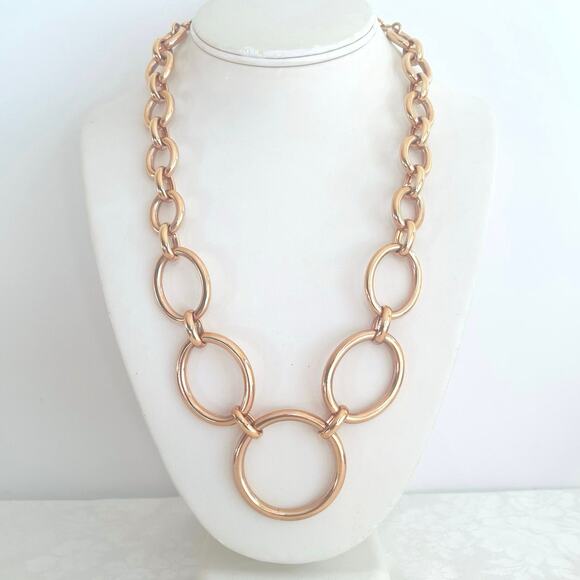 MILOR ITALY BRONZE Large Graduated Circle Link Necklace Signed Gold Tone - Picture 1 of 8